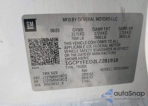 2020 Chevrolet Silverado 1500 4Wd Short Bed Lt Trail Boss from USA, damaged, VIN 1GCPYFED2LZ281918